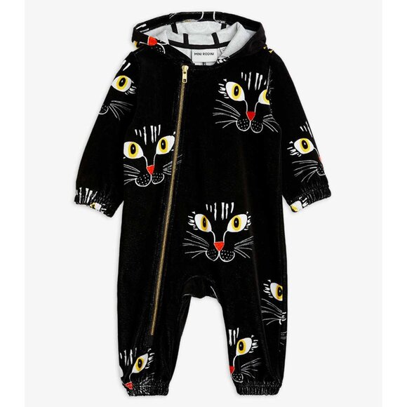 Mini Rodini Cat Face Velour Onesie